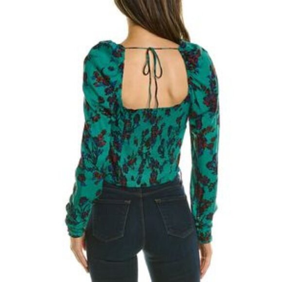 Free People Womens Hilary Printed Long Sleeve Green Floral Top Medium - Picture 2 of 13
